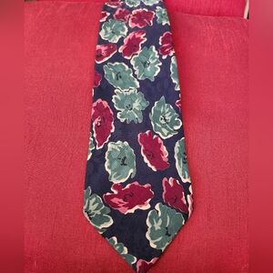 Ted Lapidus 100% silk Navy, Maroon & Green Floral Tie